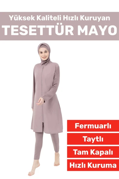 Özel Üretim Yüksek Kaliteli Konforlu Fermuarlı Taytlı Tam Kapalı Yüzücü Deniz Havuz TESETTÜR MAYO