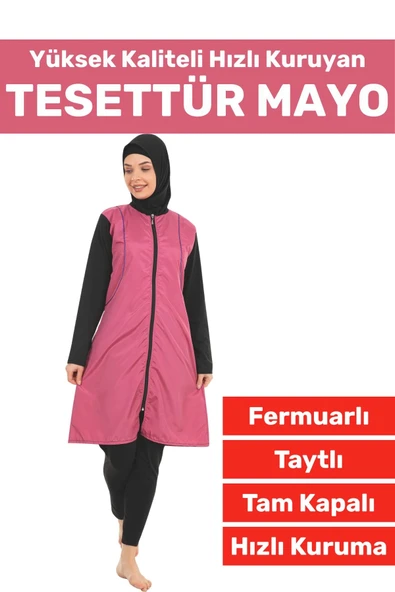 Özel Üretim Yüksek Kaliteli Konforlu Fermuarlı Taytlı Tam Kapalı Deniz Havuz Yüzücü TESETTÜR MAYO