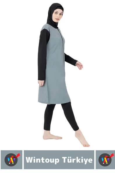 Özel Üretim Yüksek Kaliteli Konforlu Fermuarlı Taytlı Tam Kapalı Yüzücü Deniz Havuz TESETTÜR MAYO - 2