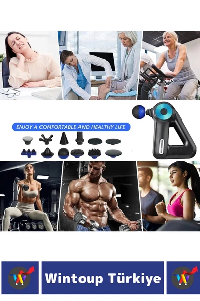 Premium 12 Başlık 6 Hız Ayarlı Kas Gevşetici Spor Gündelik Şarjlı Darbeli Titreşimli Masaj Tabancası - 6