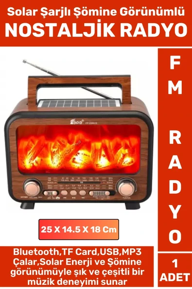 Dekoratif Hediyelik Solar Şarjlı Bluetooth Wireless USB TF Card FM Şömine Görünümlü Nostaljik Radyo