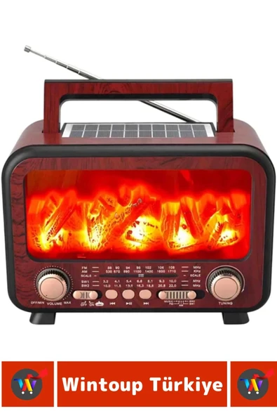 Dekoratif Hediyelik Solar Şarjlı Bluetooth Wireless USB TF Card FM Şömine Görünümlü Nostaljik Radyo - 2
