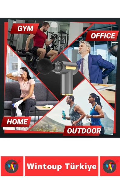 Premium 4 Başlıklı 6 Hız Ayarı Kas Gevşetici Spor Gündelik Şarjlı Darbeli Titreşimli Masaj Tabancası - 5