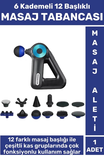 Premium 12 Başlık 6 Hız Ayarlı Kas Gevşetici Spor Gündelik Şarjlı Darbeli Titreşimli Masaj Tabancası