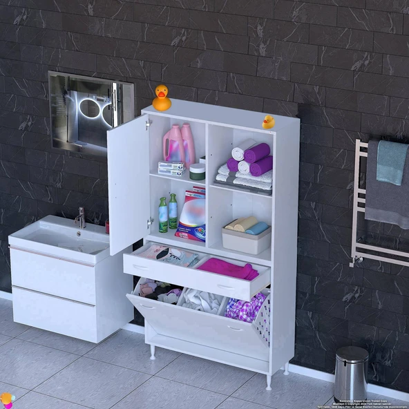 Modilayn AFRA 90x173x32,5cm 1 Çekmece, 3 Göz Sepet, 1 Kapak, 4 Raf Dar Alan Banyo Dolabı