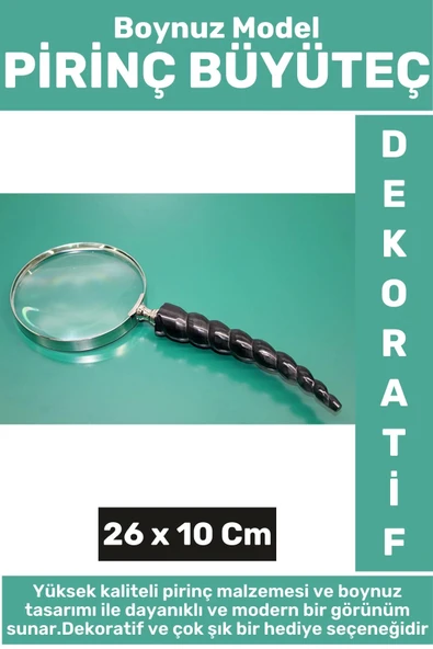 Premium Seri Dekoratif Ev Ofis Hediyelik Çok Şık Yüksek Kaliteli Boynuz Model Pirinç BÜYÜTEÇ