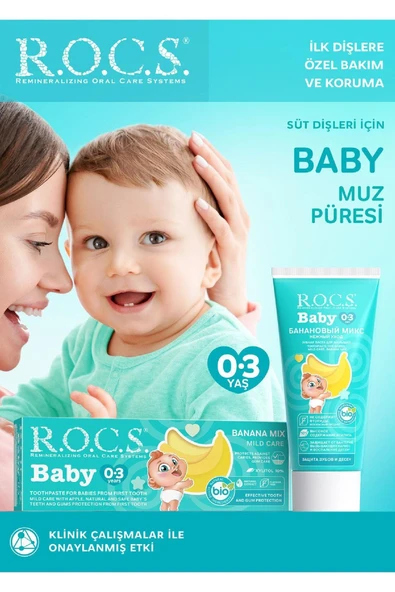 Rocs Baby Süt Dişler için  Muz Püresi 0-3 Yaş Diş Macunu 45 ml - 2