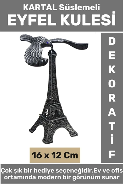 Ev Ofis Dekoratif Koleksiyon Çok Şık Hediyelik Yüksek Kalite Metal KARTAL Süslemeli EYFEL KULESİ