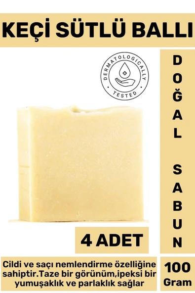 Doğal Güzel Kokulu İpeksi Parlak Görünüm Onarıcı Keçi Sütlü Ballı Sabun 4 Adet