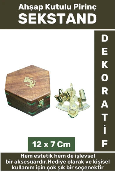 Premium Erkek Arkadaş Sevgili Ev Ofis Özel Hediyelik Dekoratif Koleksiyon Ahşap Kutu Pirinç SEKSTANT ürün görseli