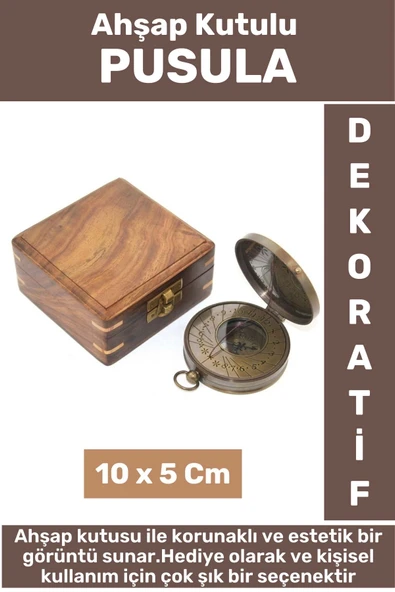 Premium Model Erkek Arkadaşa Sevgiliye Baba Özel Hediyelik Dekoratif Koleksiyon Ahşap Kutulu PUSULA