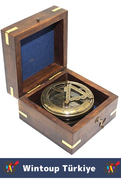 Premium Erkek Arkadaş Sevgili Hediyelik Koleksiyon Denizci Dekoratif Ahşap Kutulu Pirinç PUSULA - 2