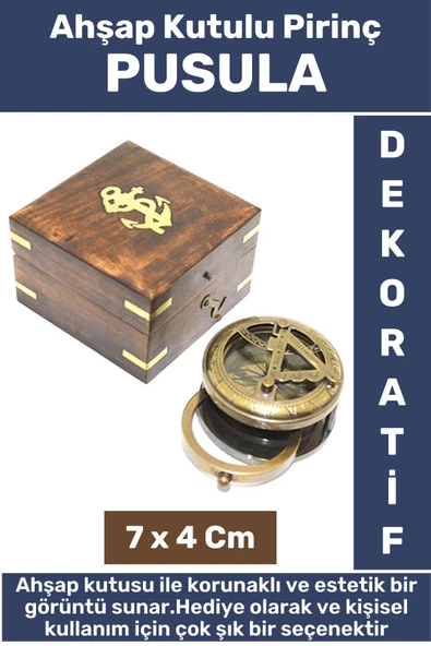 Premium Erkek Arkadaş Sevgili Hediyelik Koleksiyon Denizci Dekoratif Ahşap Kutulu Pirinç PUSULA