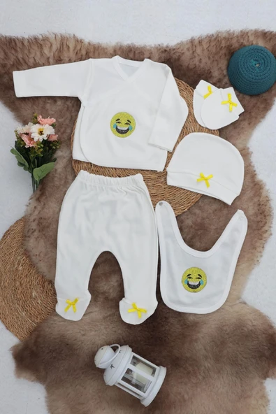 Sema Baby 5 Parça Gülen Surat Hastane Çıkışı Zıbın Seti 0-3 Ay
