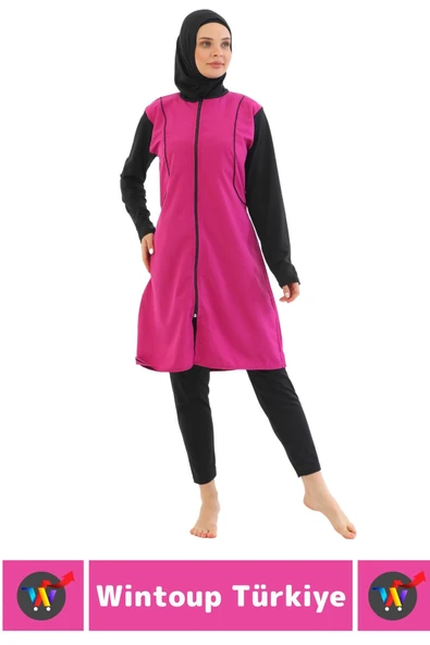 Özel Üretim Yüksek Kaliteli Konforlu Fermuarlı Taytlı Tam Kapalı Deniz Havuz Yüzücü TESETTÜR MAYO - 3