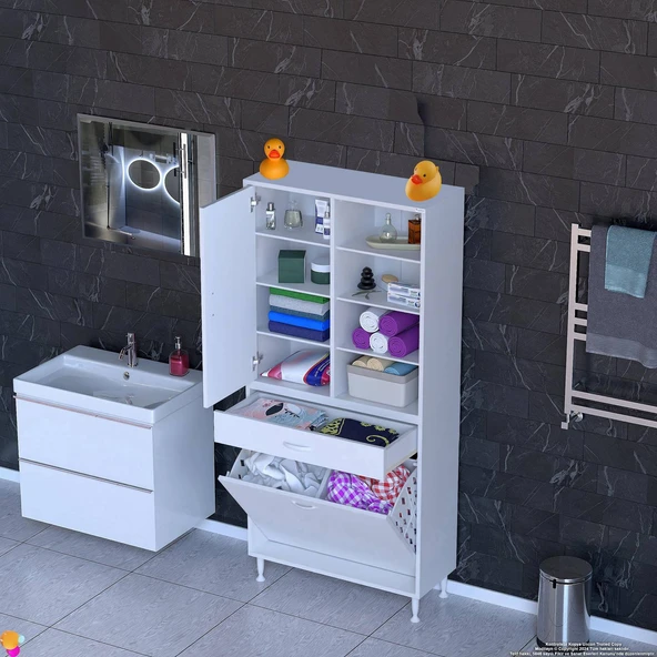 Modilayn AFRA 85x173x32,5cm 1 Çekmece, 2 Göz Sepet, 1 Kapak, 8 Raf Dar Alan Banyo Dolabı ürün görseli