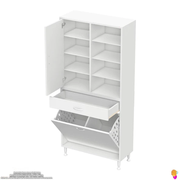 Modilayn AFRA 85x173x32,5cm 1 Çekmece, 2 Göz Sepet, 1 Kapak, 8 Raf Dar Alan Banyo Dolabı - Resim 6