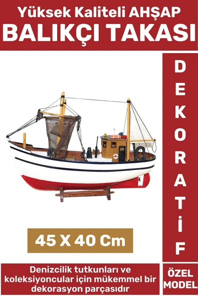 Premium Yüksek Kaliteli Dekoratif Ev Ofis Hediyelik Denizci Koleksiyon Ahşap BALIKÇI TAKASI 45X40 Cm