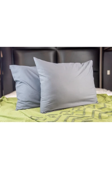 Koyu Gri Düz Renk %100 Pamuklu 2'li Yastık Kılıfı 50x70 - 2