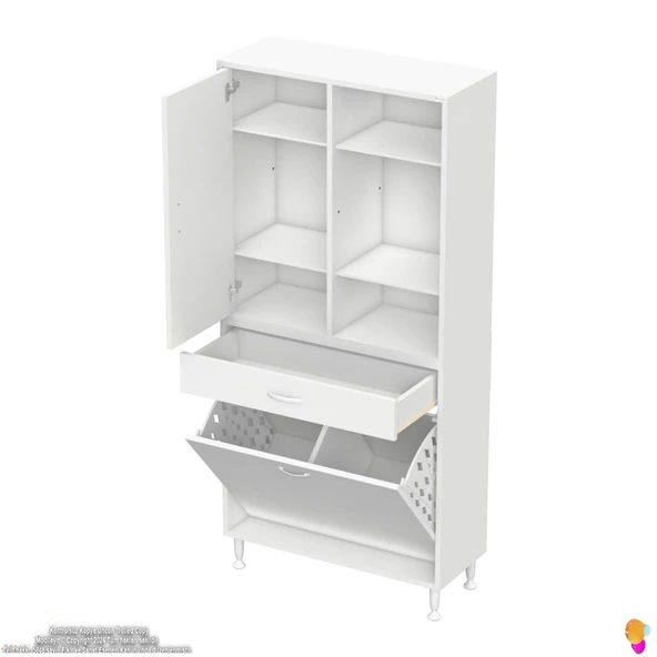 Modilayn AFRA 80x173x32,5cm 1 Çekmece, 2 Göz Sepet, 1 Kapak, 6 Raf Dar Alan Banyo Dolabı - Resim 7