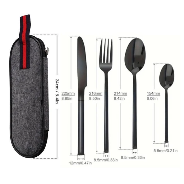 Valkyrie Çantalı Yolculuk Çatal Kaşık Bıçak Seti Kişiye Özel 1. Sınıf Paslanmaz Çelik Ofis Okul Kamp Restaurant C3404 - 3