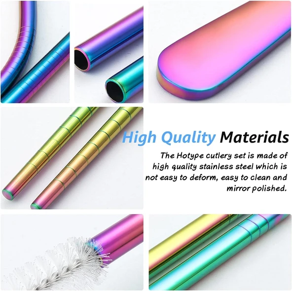 Valkyrie 8 Parça Çantalı Yolculuk Çatal Bıçak Kaşık Pipet Chopstick Seti Kamp Okul Ofis Tatil Paslanmaz Çelik Renkli - 8