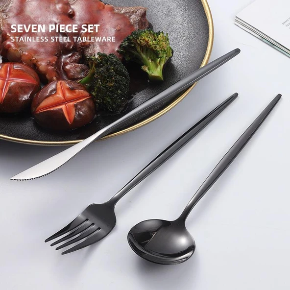 Valkyrie 8 Parça Çantalı Yolculuk Çatal Bıçak Kaşık Pipet Chopstick Seti Kamp Okul Ofis Tatil Paslanmaz Çelik Siyah - 5