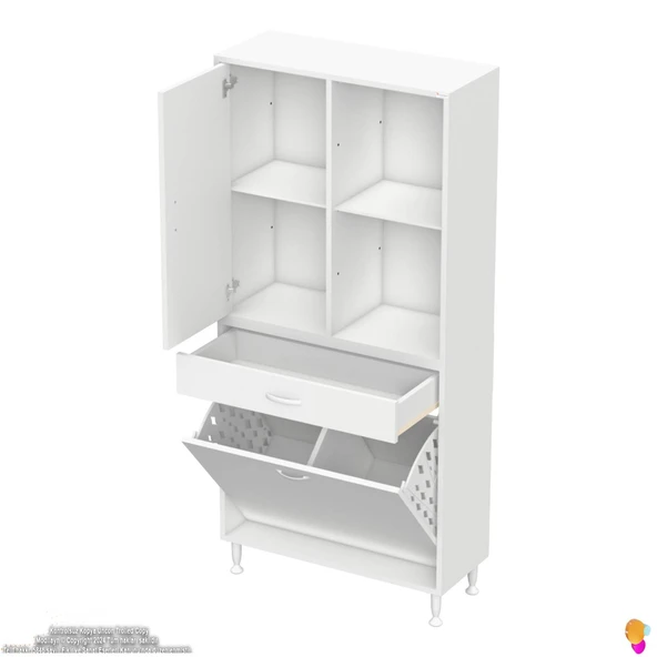 Modilayn AFRA 80x173x32,5cm 1 Çekmece, 2 Göz Sepet, 1 Kapak, 4 Raf Dar Alan Banyo Dolabı - Resim 7