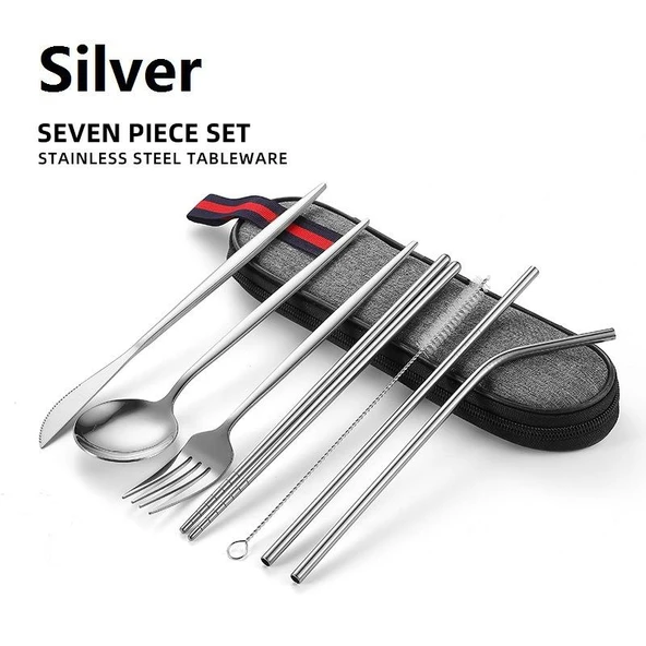 Valkyrie 8 Parça Çantalı Yolculuk Çatal Bıçak Kaşık Pipet Chopstick Seti Kamp Okul Ofis Tatil Paslanmaz Çelik Metal - 2
