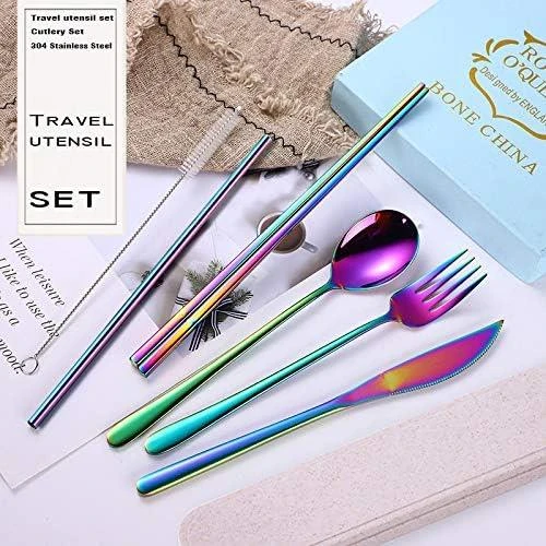 Valkyrie 8 Parça Çantalı Yolculuk Çatal Bıçak Kaşık Pipet Chopstick Seti Kamp Okul Ofis Tatil Paslanmaz Çelik Renkli - 9