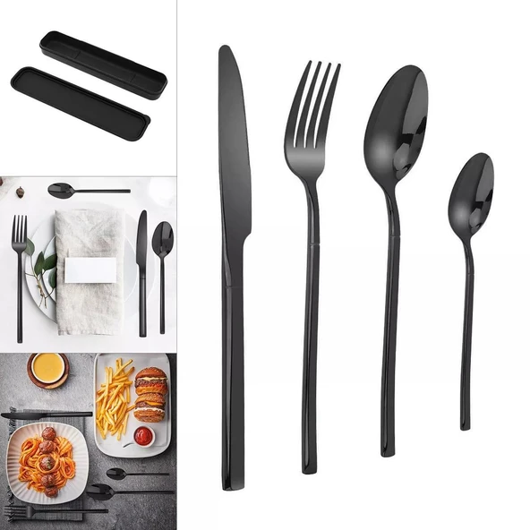 Valkyrie Çantalı Yolculuk Çatal Kaşık Bıçak Seti Kişiye Özel 1. Sınıf Paslanmaz Çelik Ofis Okul Kamp Restaurant C3404 - 6