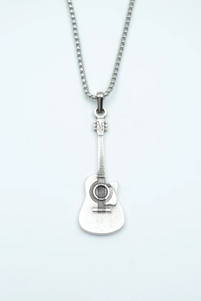 Gitar Gümüş Kaplama Örme Zincir Kolye ürün görseli 1