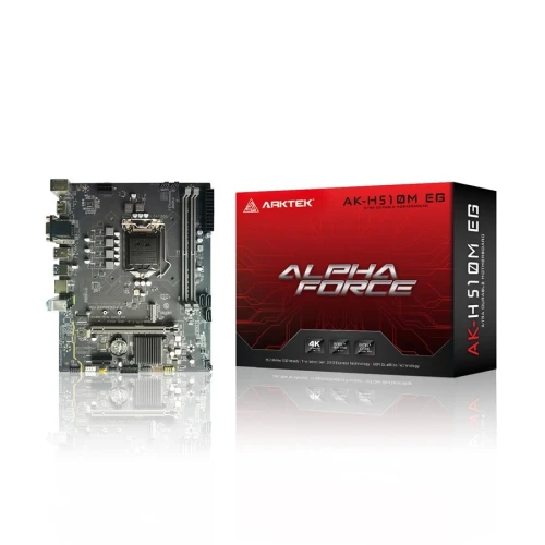 ARKTEK ALPHA FORCE, AK-H510M EG VS, 2xDDR4, M.2, 2x HDMI, DP, 10-11.Nesil, LGA1200 Soket, Anakart