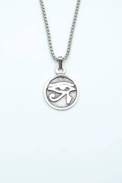 Ra'nın Gözü Madalyon Gümüş Kaplama Örme Zincir Kolye ürün görseli 1
