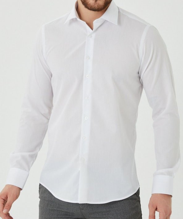 Buffon 1112 Slim Fit Uzun Kollu Erkek Beyaz Gömlek