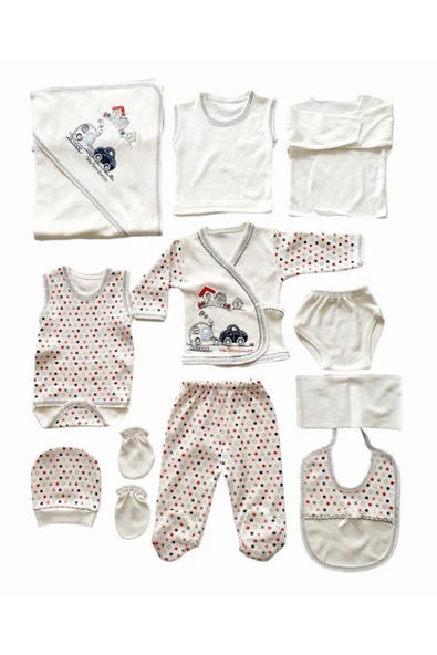 Bebe Arabalı Trenli 11 Parca Hastane Cıkışı Yeni Doğan Zıbın Set Lacivert