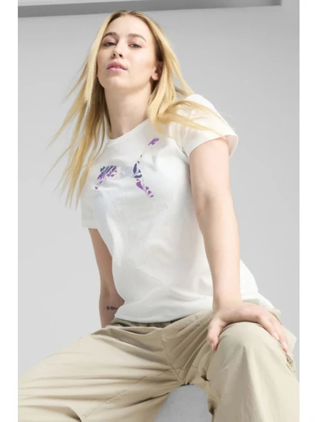 Puma Graphics Floral Cat Logo Beyaz Kadın Tişört 68508102