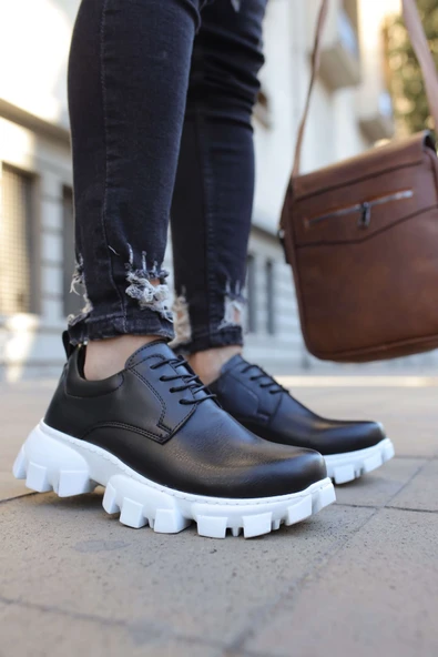 Pabucmarketi Bağcıklı Yüksek Taban Erkek Günlük Ayakkabı Siyah ürün görseli