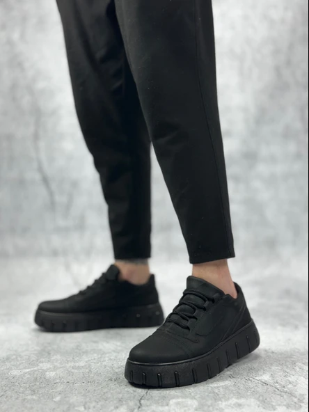 Pabucmarketi Bağcıklı Erkek Günlük Ayakkabı SİYAH (SİYAH TABAN) - Resim 5