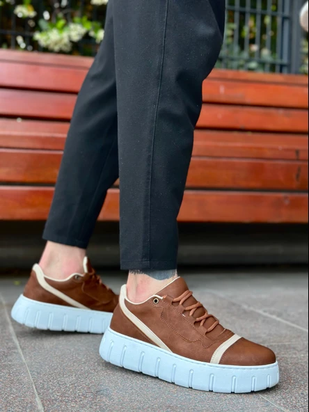 Pabucmarketi Bağcıklı Erkek Günlük Ayakkabı TABA (BEYAZ TABAN) - Resim 6