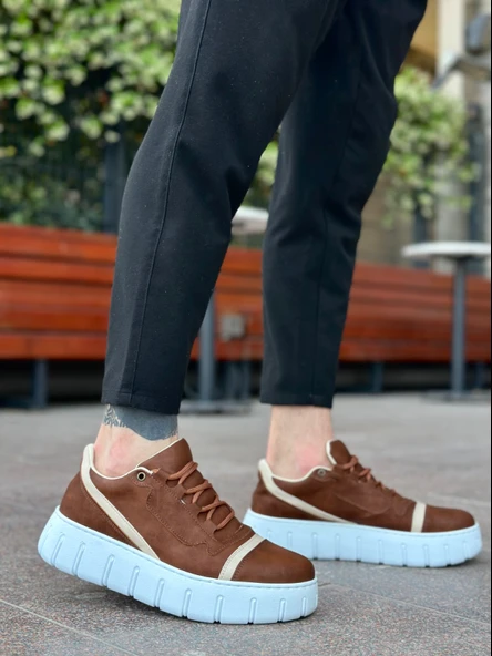 Pabucmarketi Bağcıklı Erkek Günlük Ayakkabı TABA (BEYAZ TABAN) - Resim 7