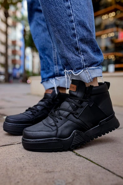Pabucmarketi Bağcıklı Erkek Sneaker Bot Siyah Siyah