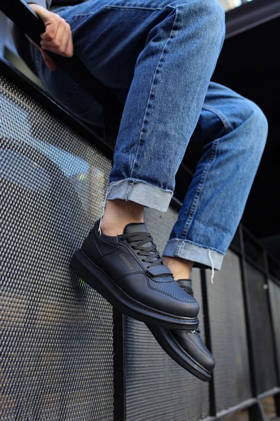 Pabucmarketi Bağcıklı Cırt Detaylı Erkek Günlük Ayakkabı Siyah - Resim 2