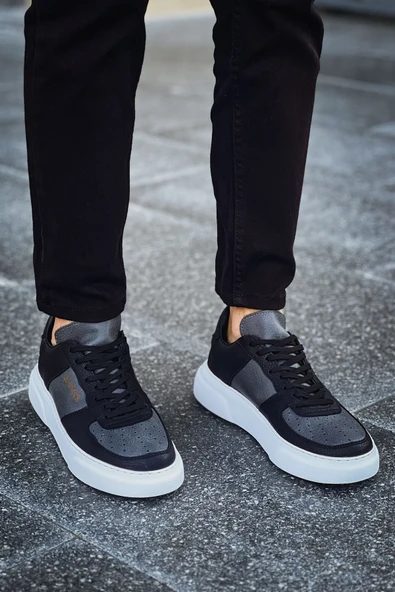 Pabucmarketi Bağcıklı Erkek Günlük Ayakkabı Siyah Antrasit - Resim 2