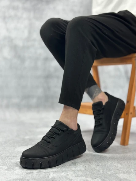 Pabucmarketi Bağcıklı Erkek Günlük Ayakkabı SİYAH (SİYAH TABAN) - Resim 4