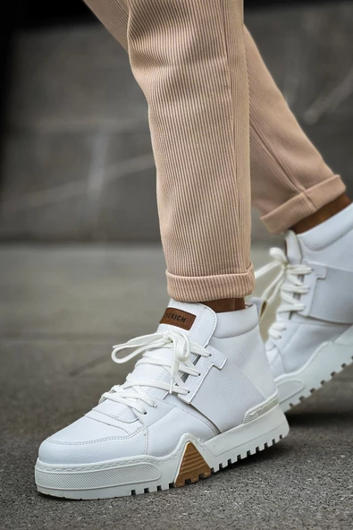 Pabucmarketi Bağcıklı Erkek Sneaker Bot Beyaz Beyaz - 3