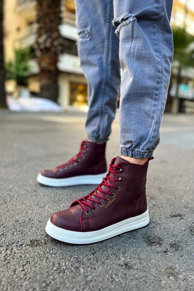 Pabucmarketi Bağcıklı Erkek Sneaker Bot Bordo - 4
