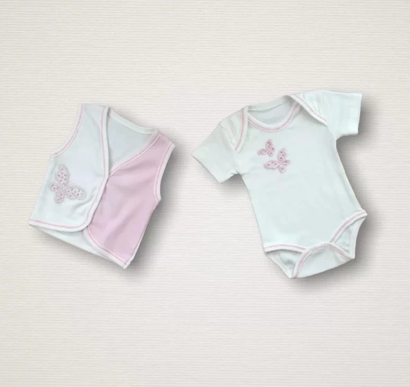 Lenaca Uçan Kelebekler Nakışlı %100 Cotton Antibakteriyel 10lu Zıbın Takımı Hastane Çıkışı - Resim 4