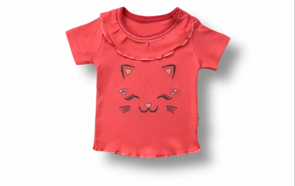 Lenaca 6-9 9-12 12-18 Ay Vip Kedi Baskılı Bandanalı Kısa Kollu Sweat 3lü Kız Bebek Takımı - Resim 2