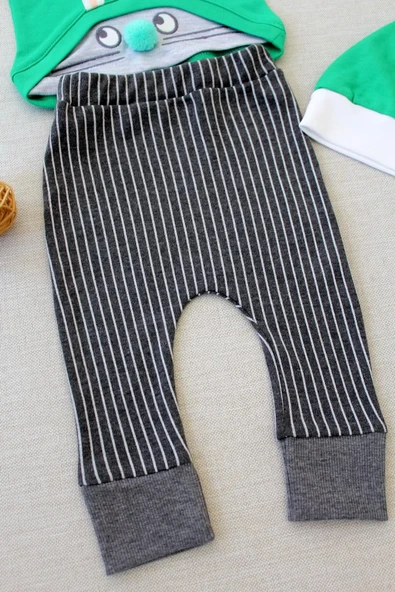 Lenaca 3-6 6-9 9-12 Ay Şımarık Tavşan Nakışlı Şapkalı Uzun Kollu Sweat 3lü Kız-erkek Bebek Takımı - Resim 3